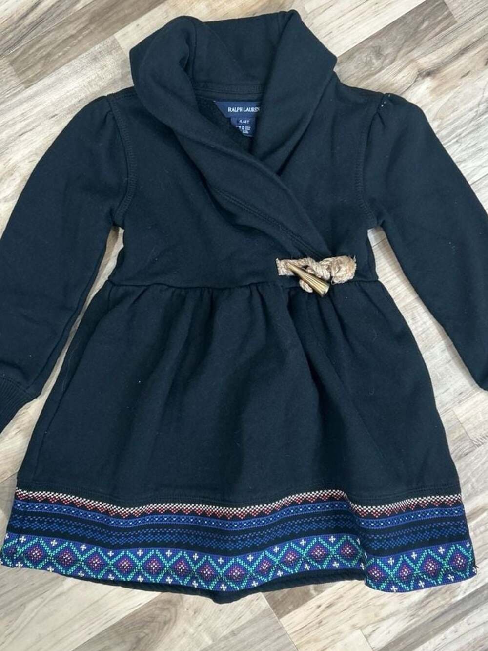 Ralph Lauren Girls Fleece Shawl-Collar Toggle Dress With Fair Isle Hem